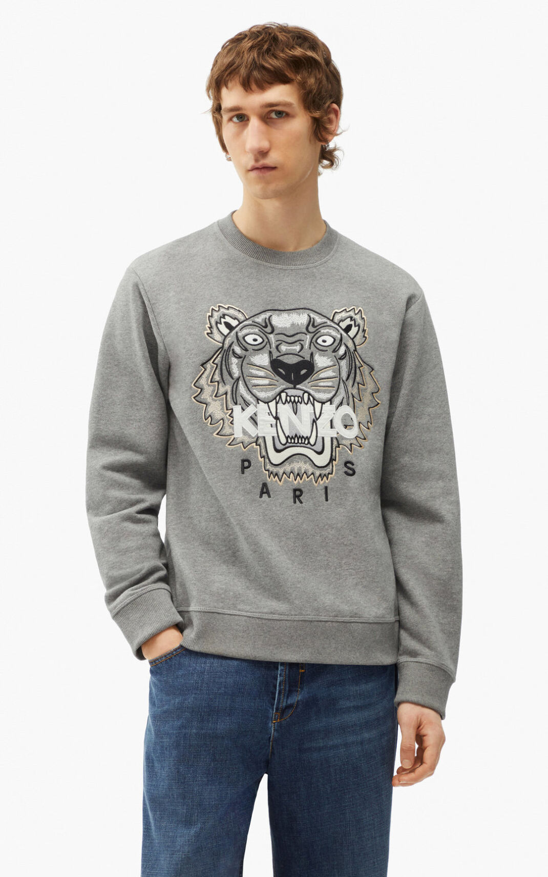 Kenzo Tiger φούτερ ανδρικα γκρι | GR223396